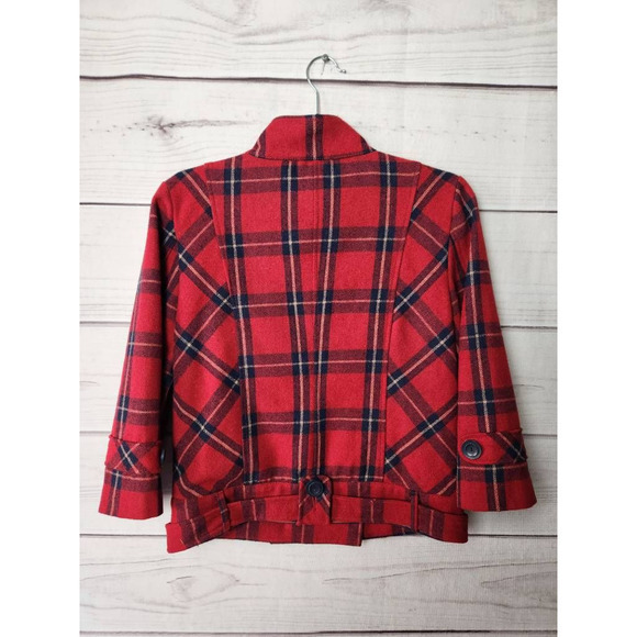 Tulle‎ Anthropologie Womens Peacoat Red Black Plaid Double Breasted Wool Blend M - Picture 2 of 6